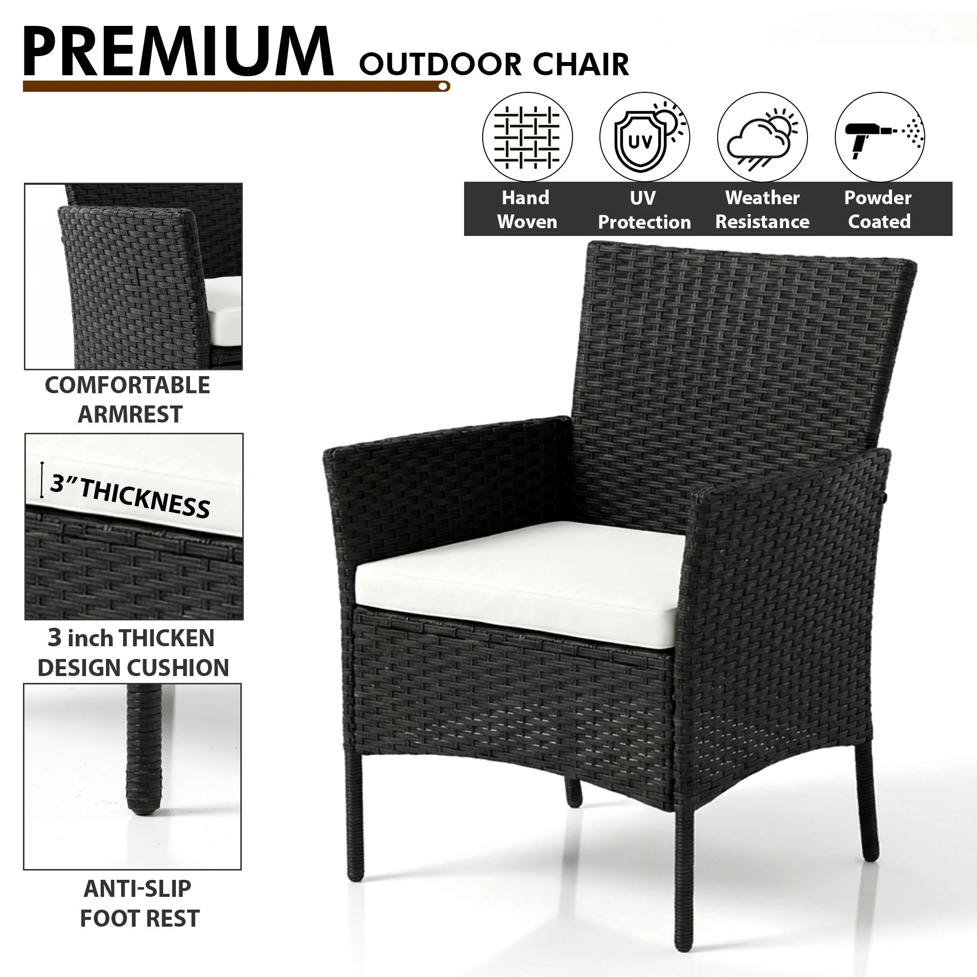 Aaru Outdoor Sofa Set 2 Seater , 2 Single seater and 1 Center Table Set (Black) - Image 5