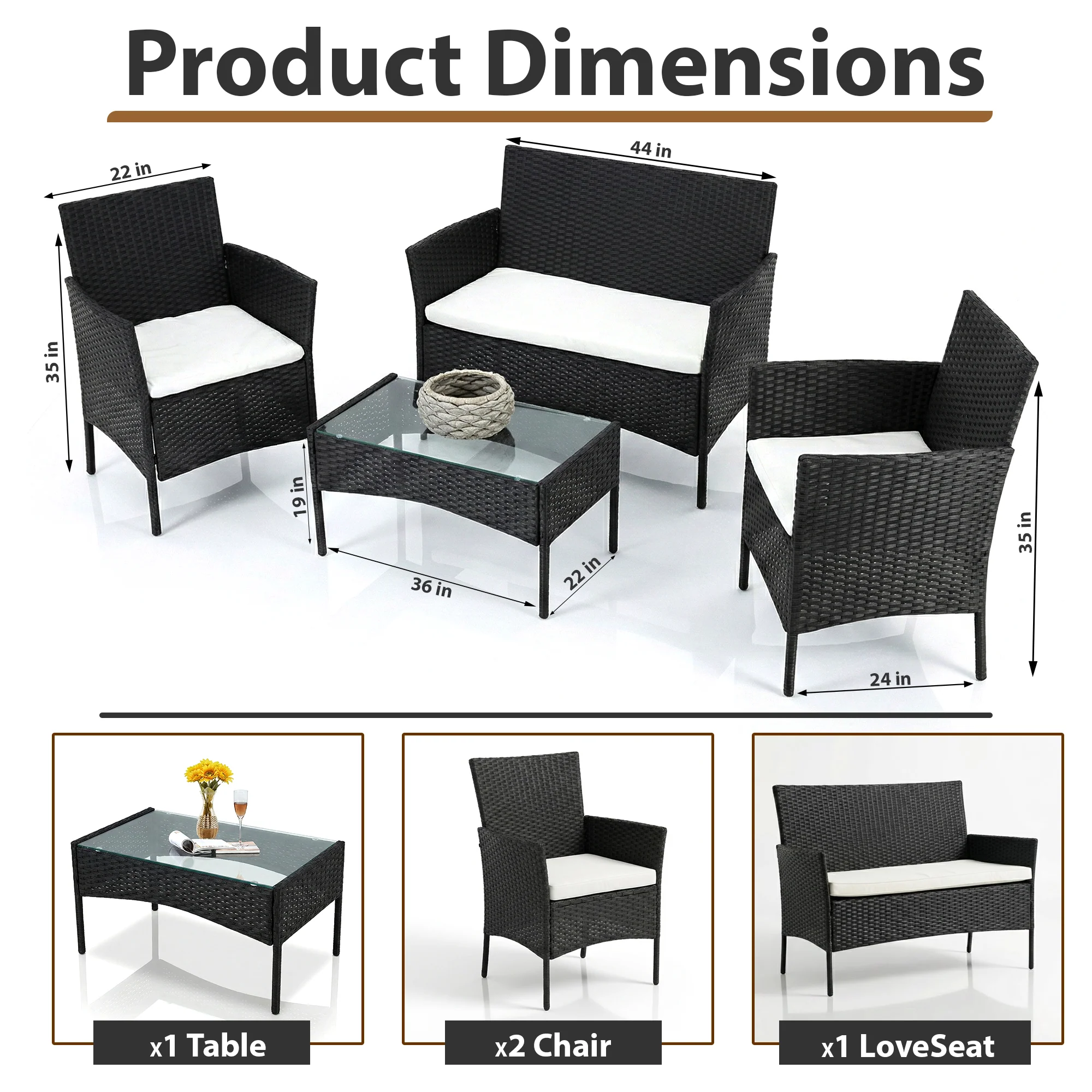 Aaru Outdoor Sofa Set 2 Seater , 2 Single seater and 1 Center Table Set (Black) - Image 7