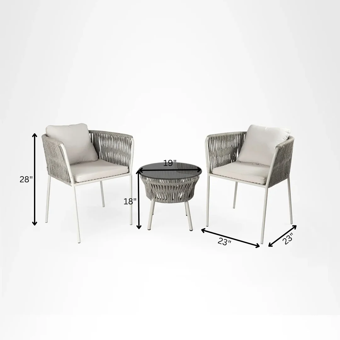 Abelardo Espiritu Outdoor Patio Seating Set 2 Chairs and 1 Table Set Braided & Rope - Image 3