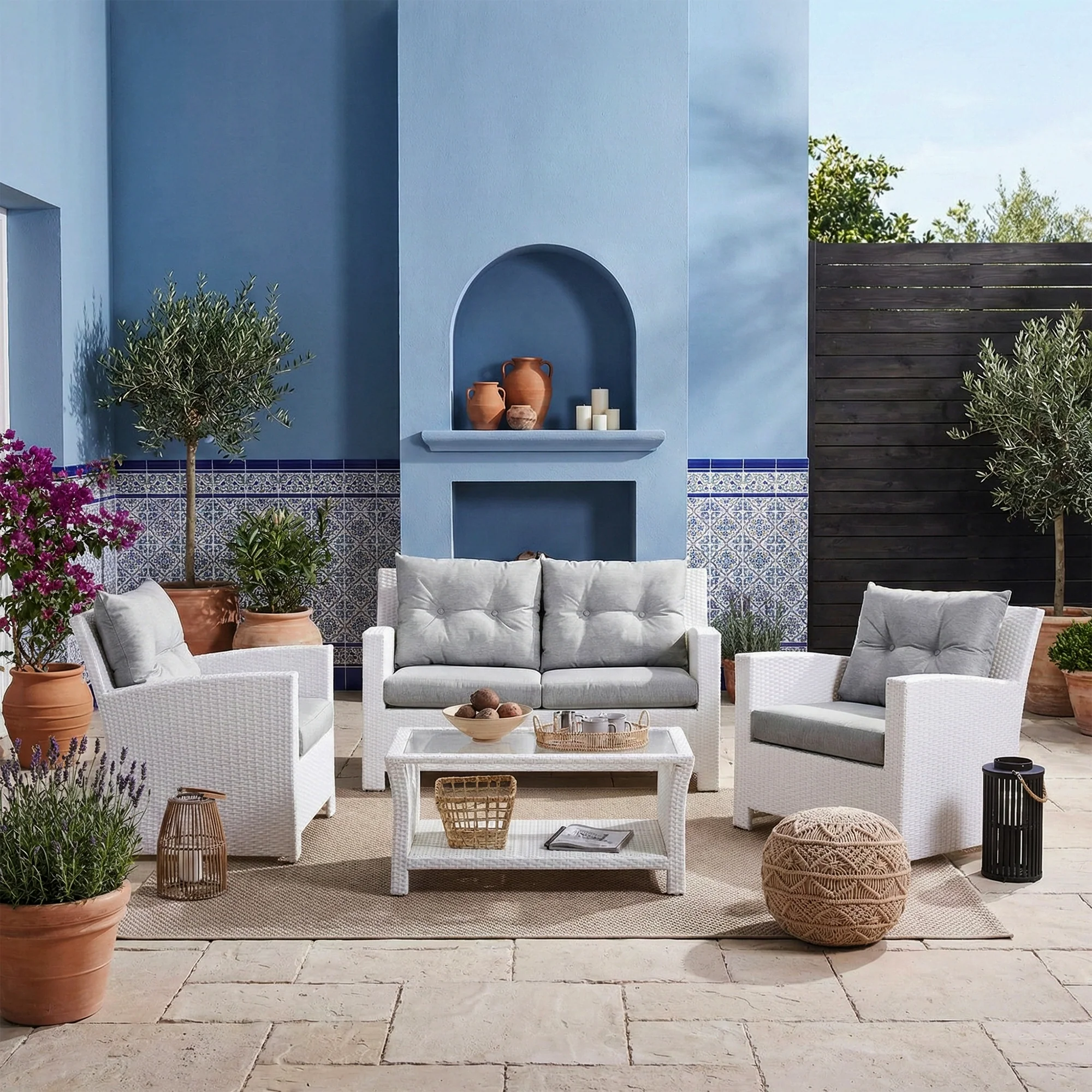 Adara Outdoor Sofa Set 2 Seater, 2 Single seater and 1 Center Table (White) - Image 3