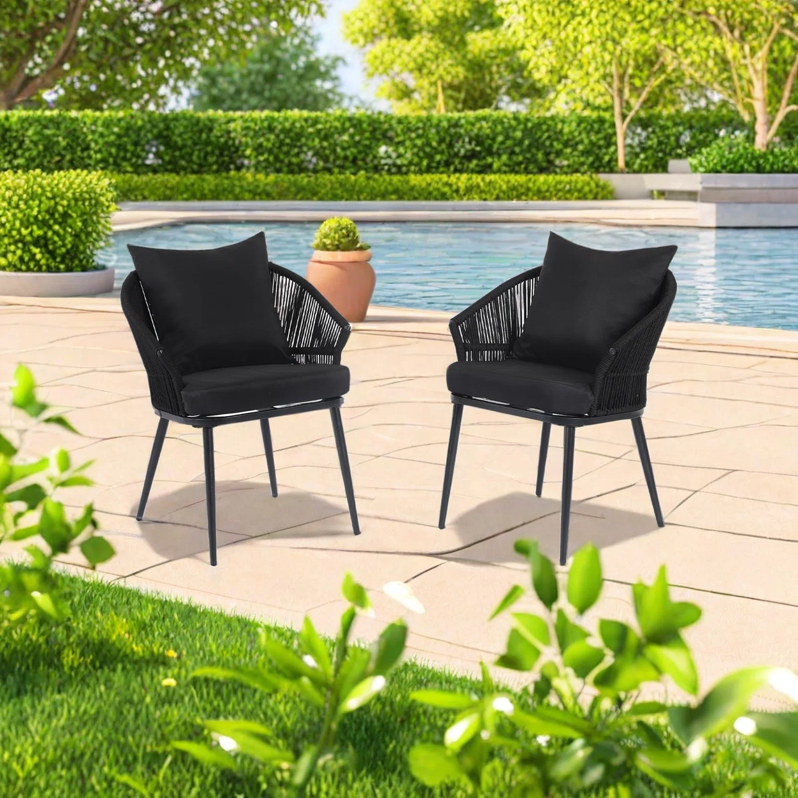 Aina Outdoor Patio Seating Set 2 Chairs Set Braid & Rope - Image 3
