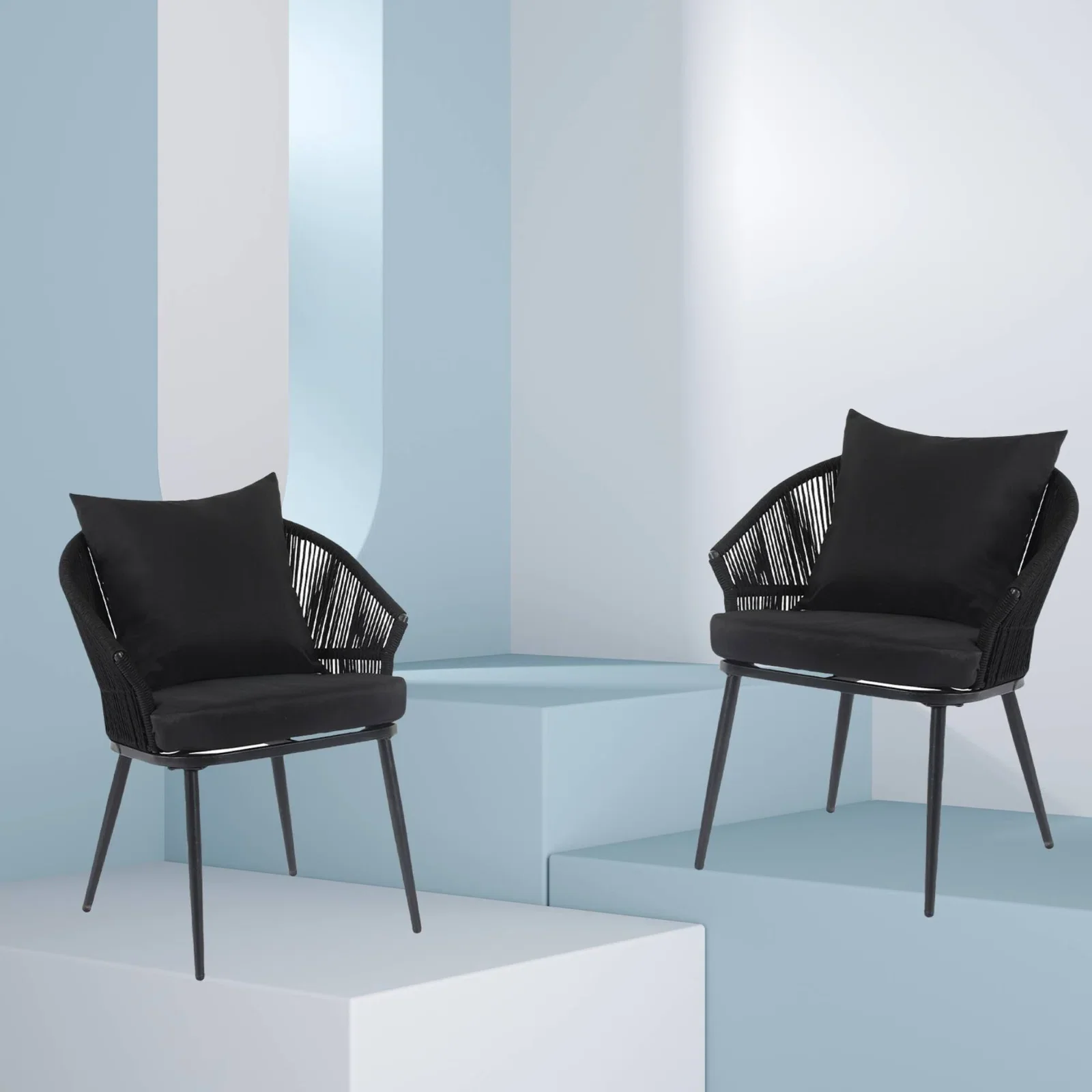 Aina Outdoor Patio Seating Set 2 Chairs Set Braid & Rope - Image 4