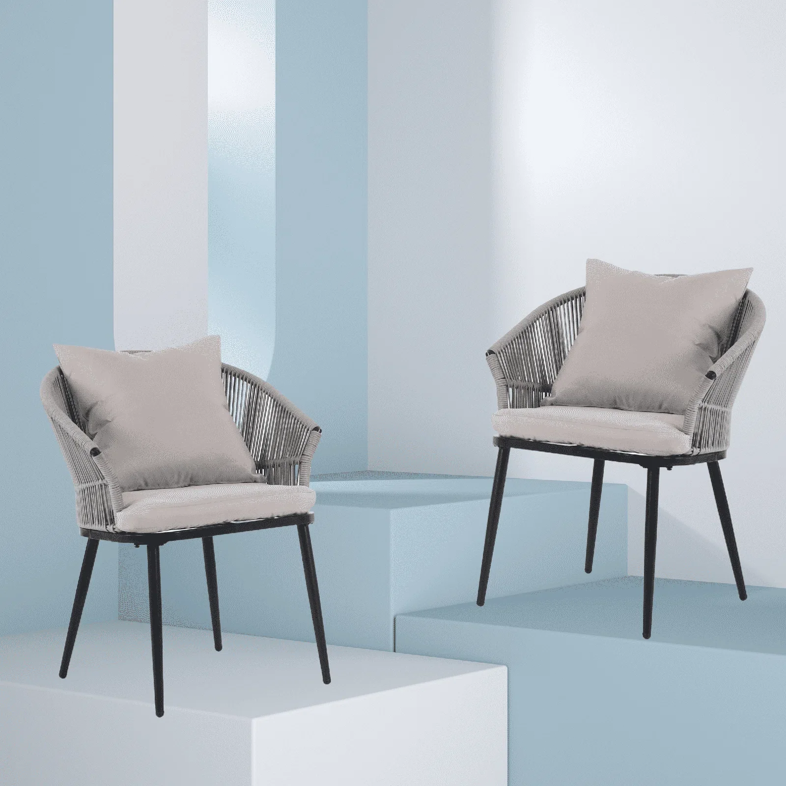 Aina Outdoor Patio Seating Set 2 Chairs Set Braid & Rope - Image 7