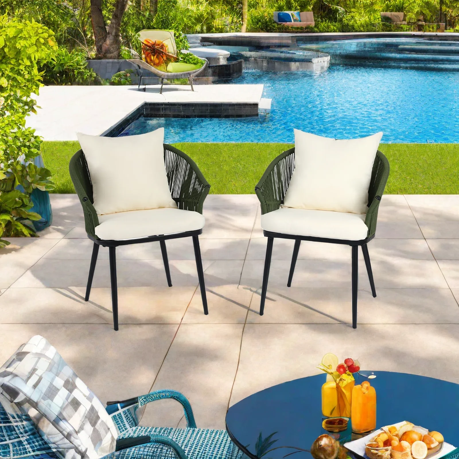 Aina Outdoor Patio Seating Set 2 Chairs Set Braid & Rope - Image 9