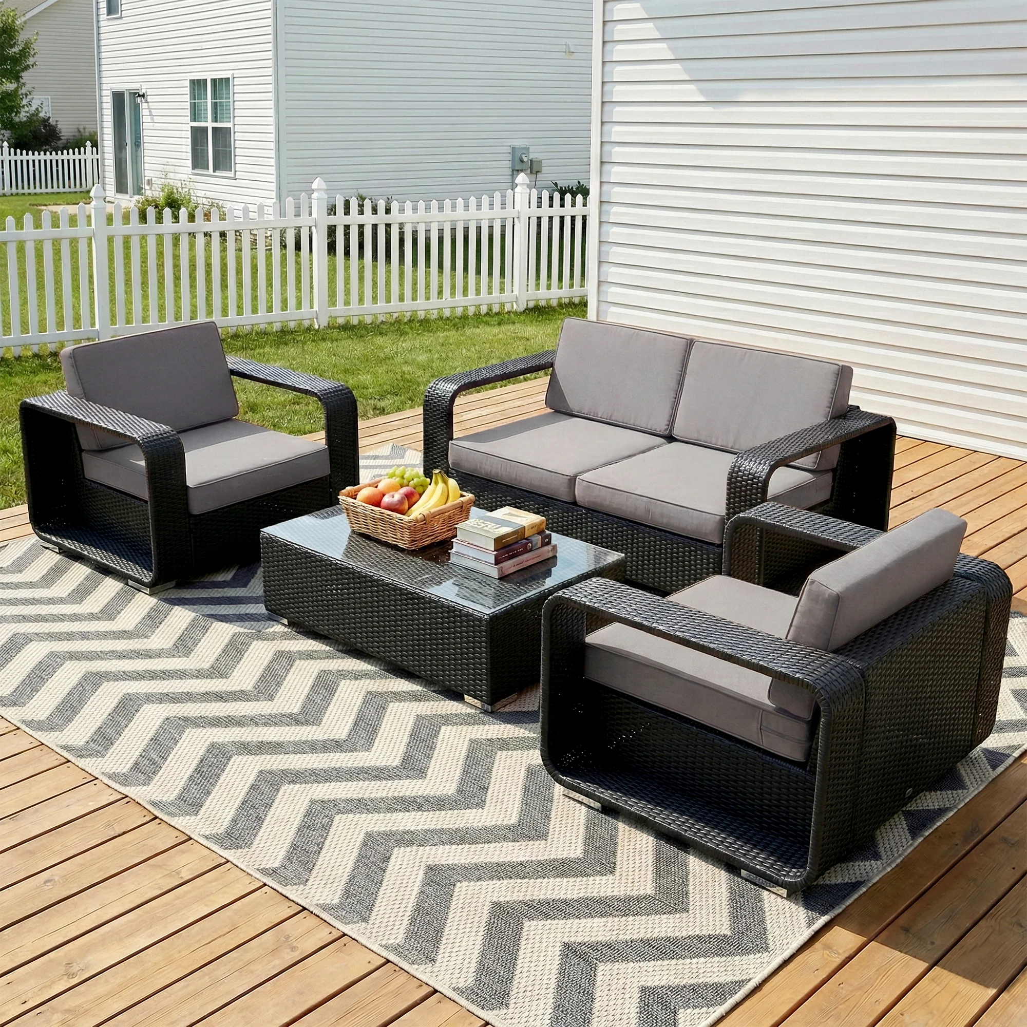 Akrivi Outdoor Sofa Set 2 Seater, 2 Single seater , 1 Center table (Black) - Image 2