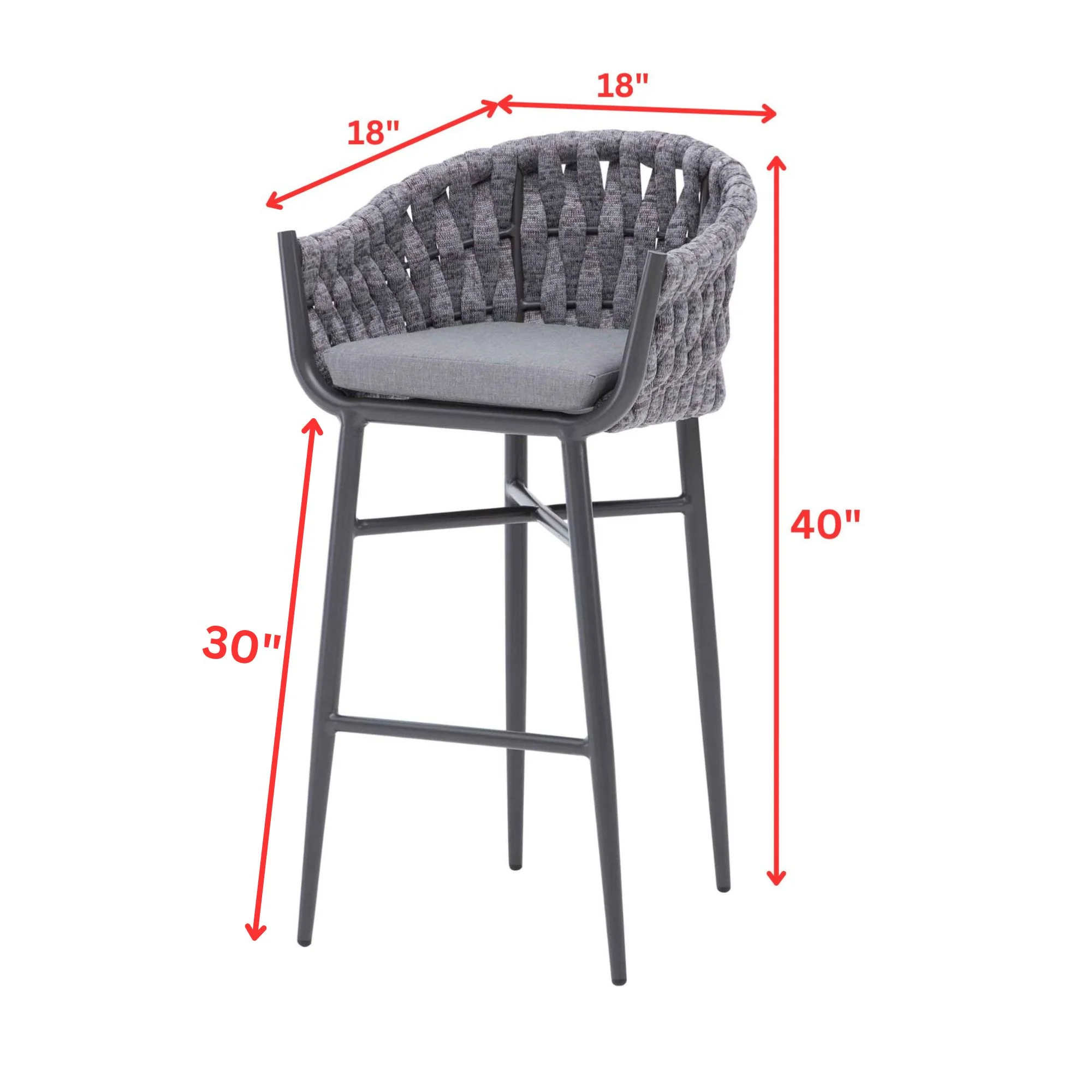 Alev Outdoor Patio Bar Chair 2 Chairs For Balcony Braided & Rope (Grey) - Image 7