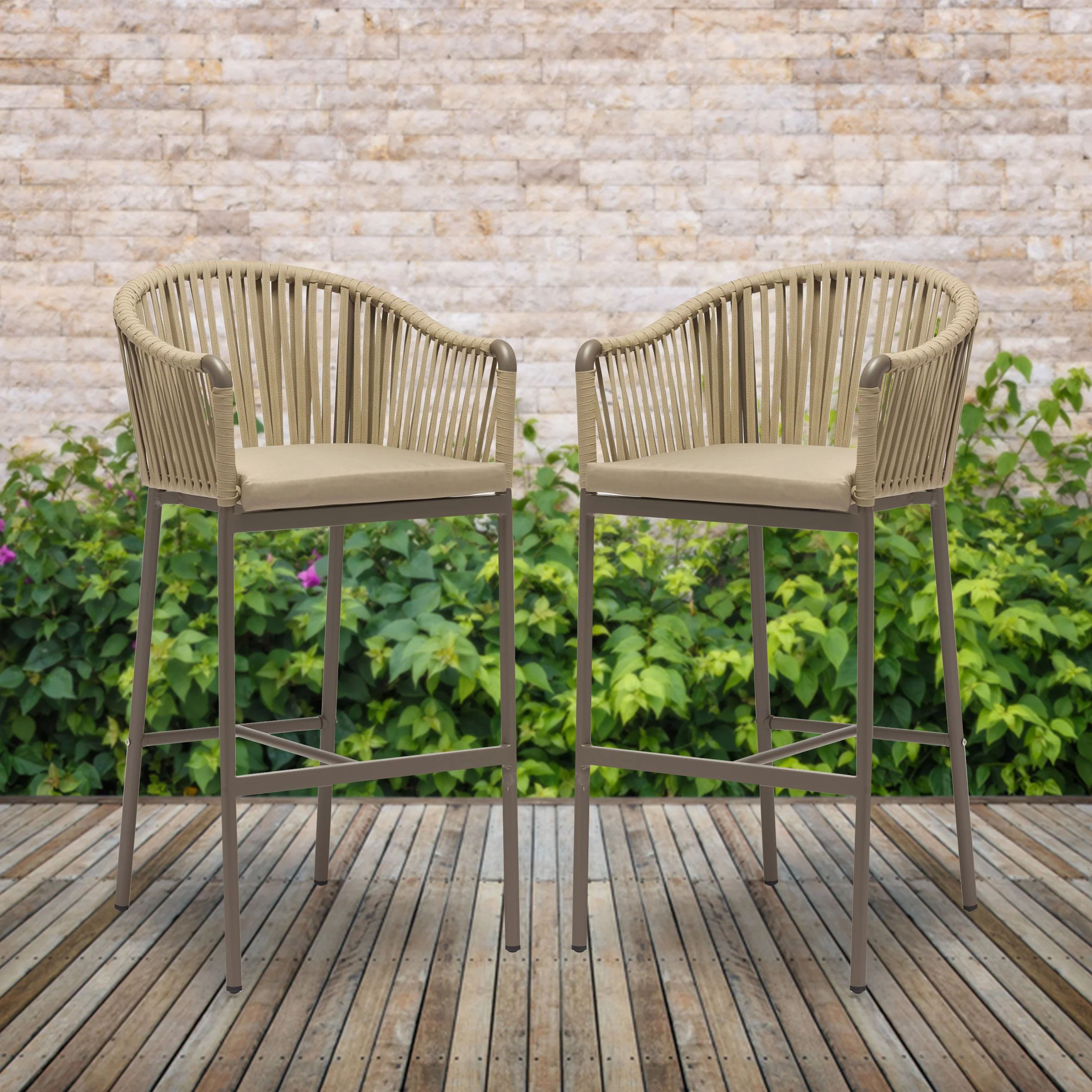 Alp Outdoor Patio Bar Chair 2 Chair For Balcony Braided & Rope - Image 5