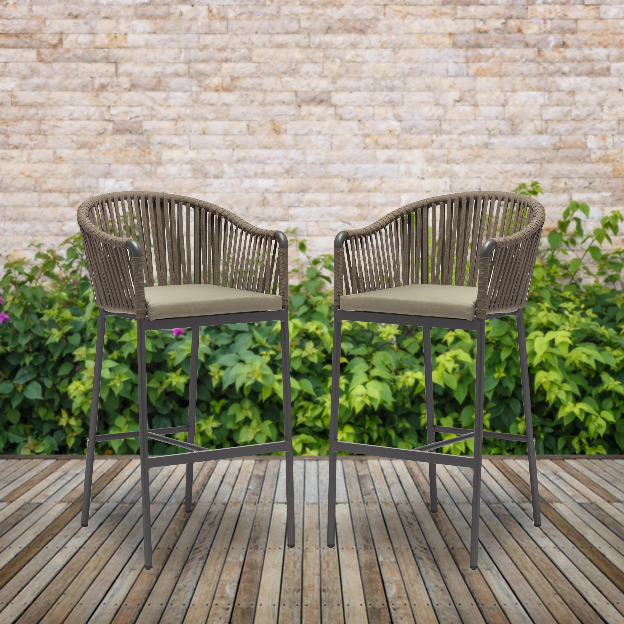 Alp Outdoor Patio Bar Chair 2 Chair For Balcony Braided & Rope - Image 6