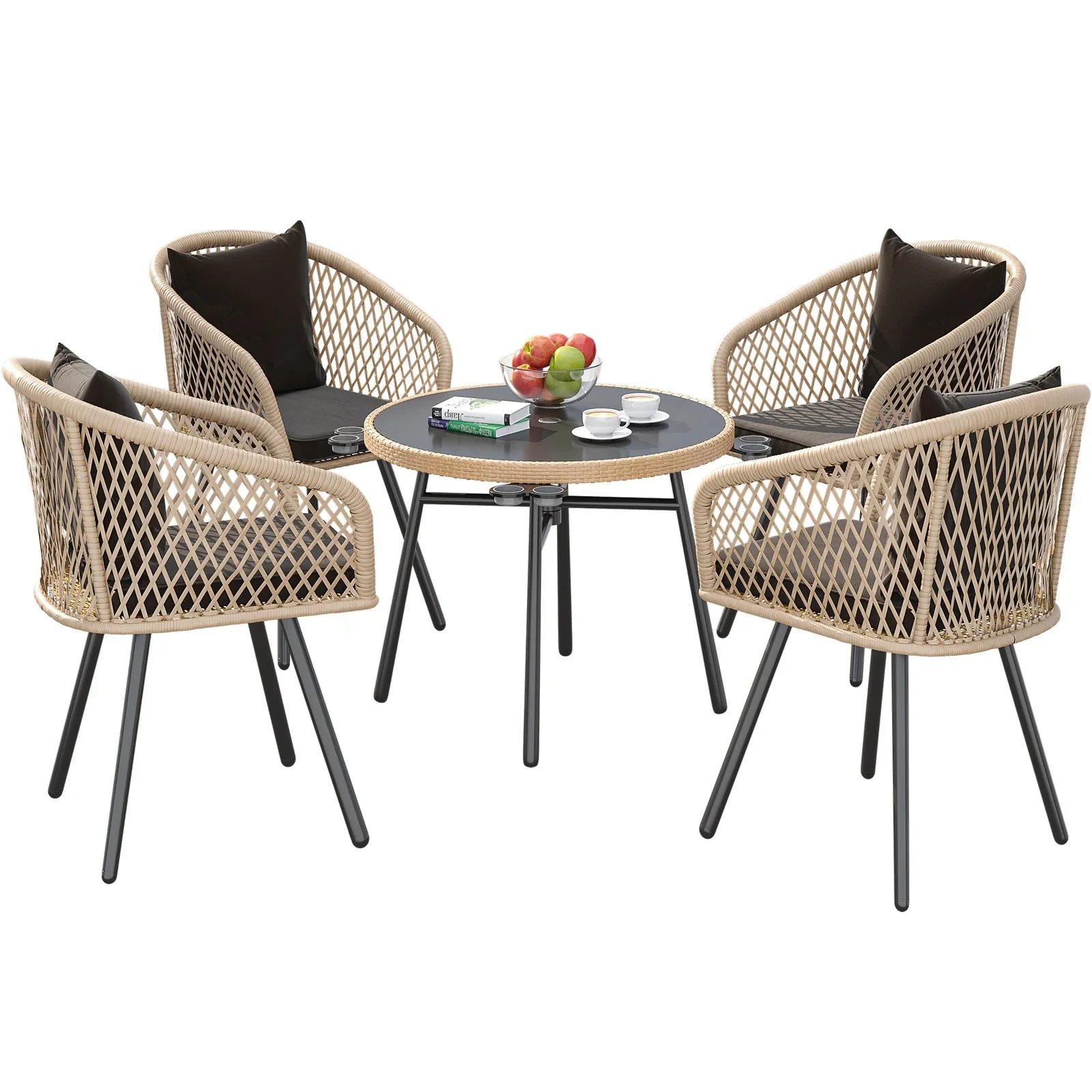 Alux Outdoor Patio Seating Set 4 Chairs and 1 Table Set (Tan + Black) - Image 3