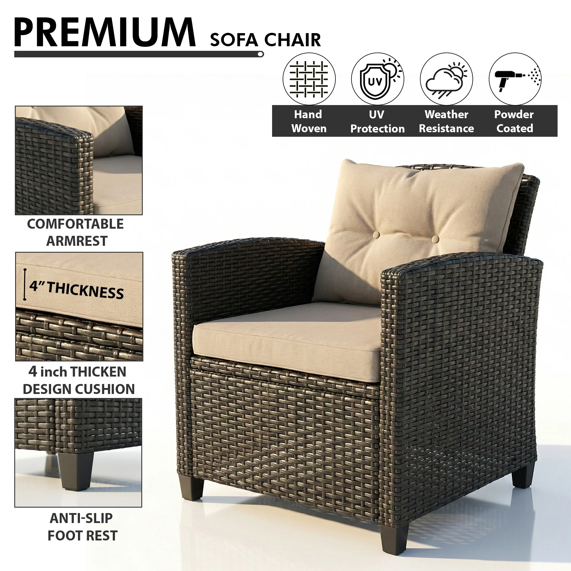 Amada Outdoor Sofa Set 2 Seater , 2 Single seater and 1 Center Table (Brown) - Image 5
