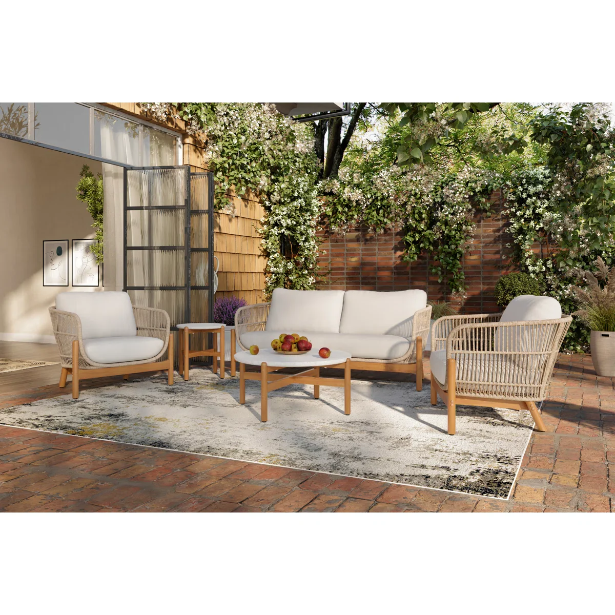 Apolo Outdoor Sofa Set 2 Seater , 2 Single seater , 1 Side table and 1 Center Table (Beige) - Image 4