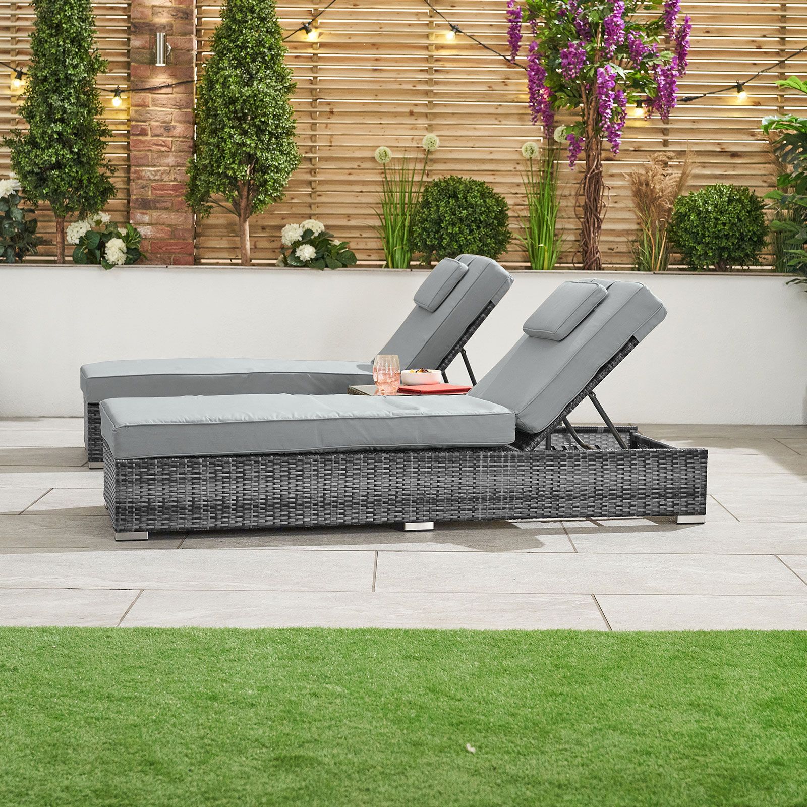 Arrigo Outdoor Swimming Poolside Lounger Set of 2 (Black + Grey)