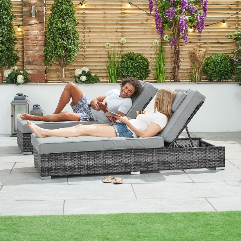 Arrigo Outdoor Swimming Poolside Lounger Set of 2 (Black + Grey) - Image 4