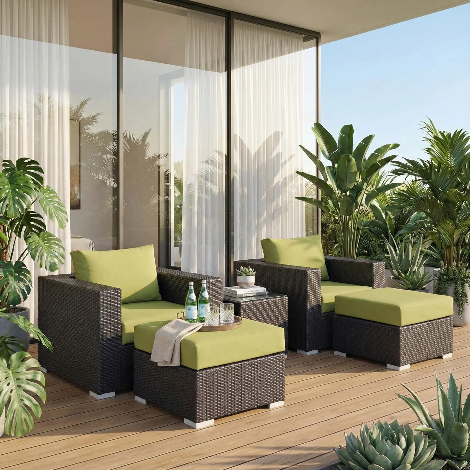 Balia Outdoor Sofa Set 2 Single seater with 2 ottoman and 1 Center Table (Brown) - Image 2