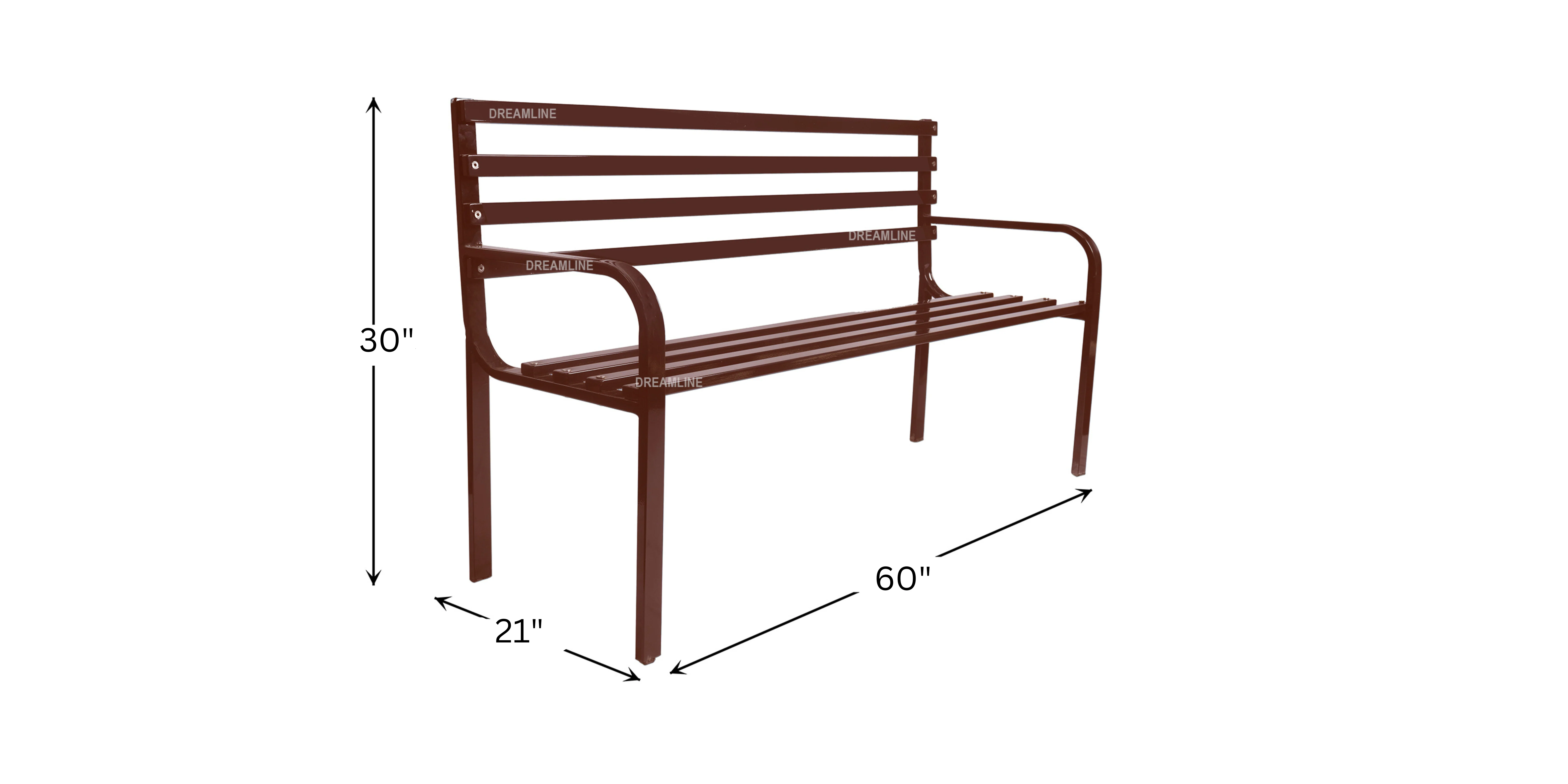 Bean Metal 3 Seater Garden Bench for Outdoor Park - (Brown) - Image 5