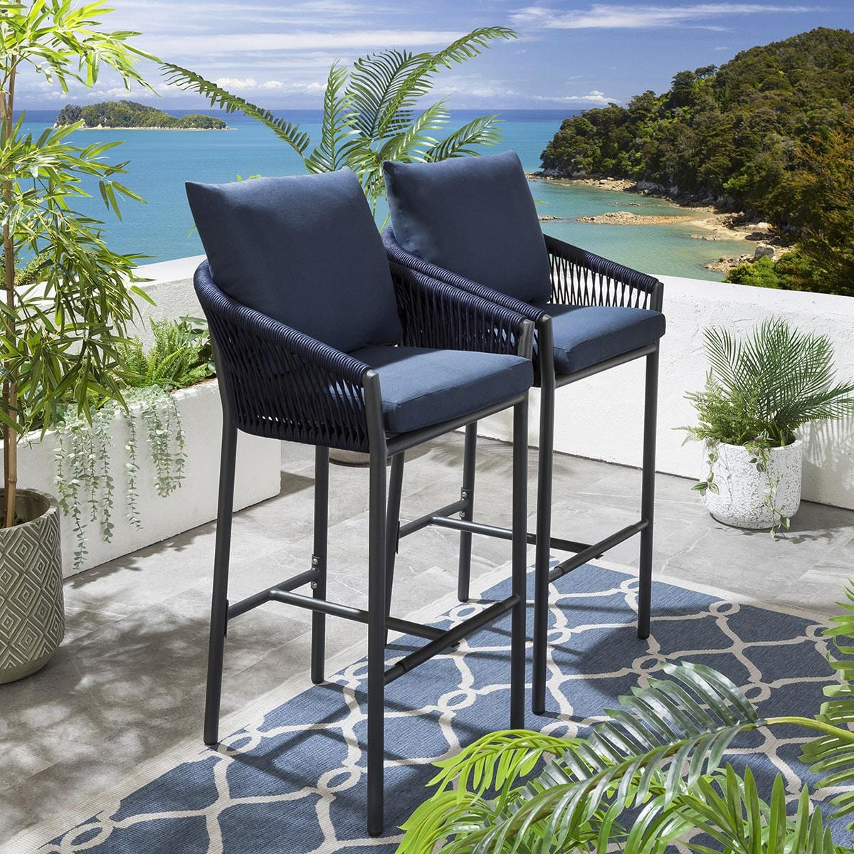 Beatriz Outdoor Patio Bar Set 2 Chairs and 1 Table Set Braided & Rope - Image 5