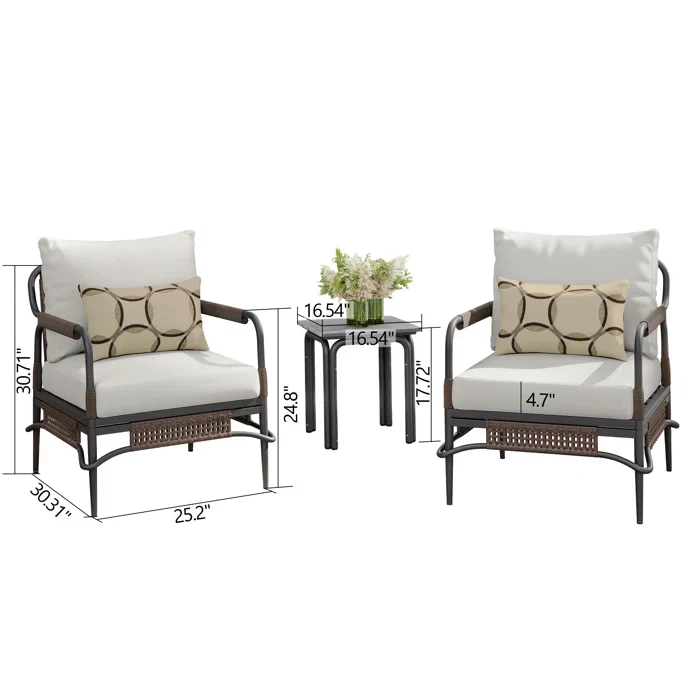 Belinda Outdoor Patio Seating Set 2 Chairs and 1 Table Set (Dark Brown) - Image 7