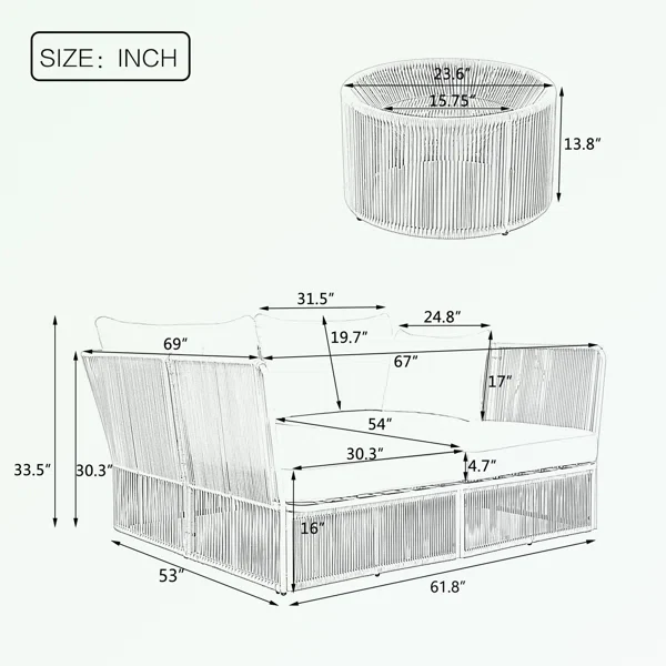 Benito Outdoor Poolside Sunbed With Cushion Daybed And Side Table (Braided & Rope) - Image 12