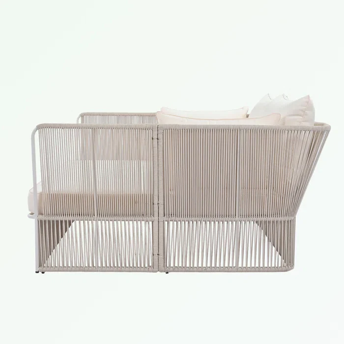 Benito Outdoor Poolside Sunbed With Cushion Daybed And Side Table (Braided & Rope) - Image 7