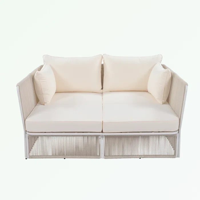 Benito Outdoor Poolside Sunbed With Cushion Daybed And Side Table (Braided & Rope) - Image 8