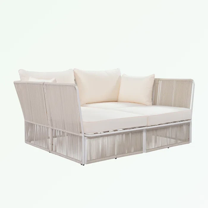 Benito Outdoor Poolside Sunbed With Cushion Daybed And Side Table (Braided & Rope) - Image 9