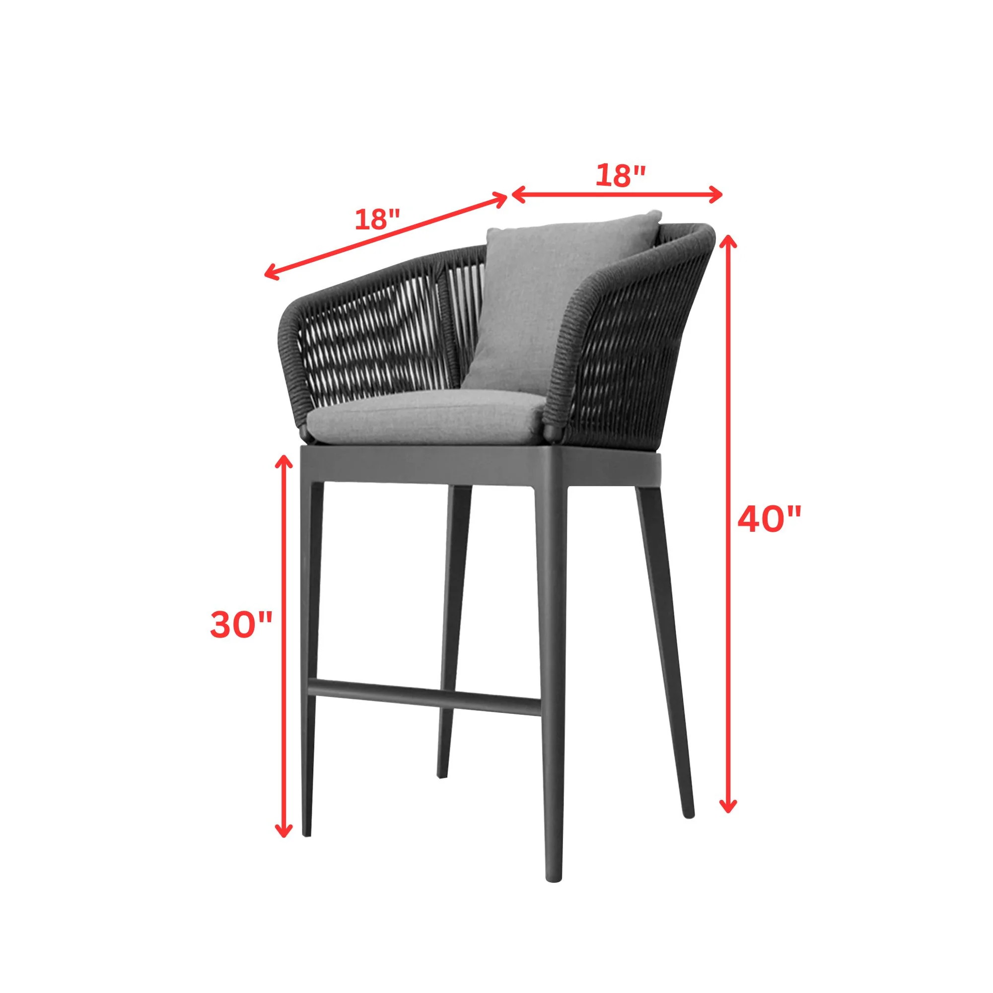 Bilge Outdoor Patio Bar Chair 1 Chair For Balcony Braided & Rope (Black) - Image 5