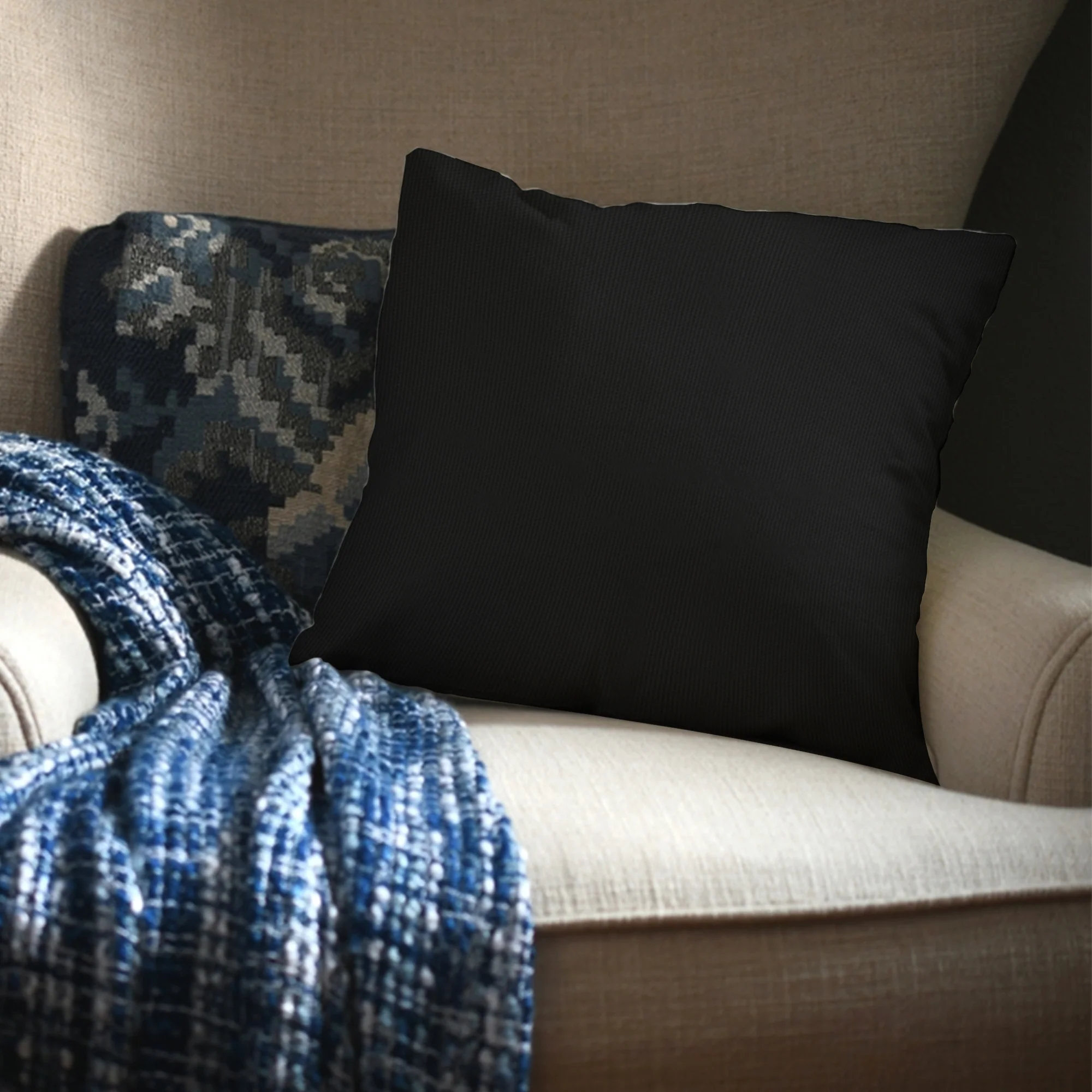Black Outdoor Fabric Pillow Plain Shade 13 - Image 2