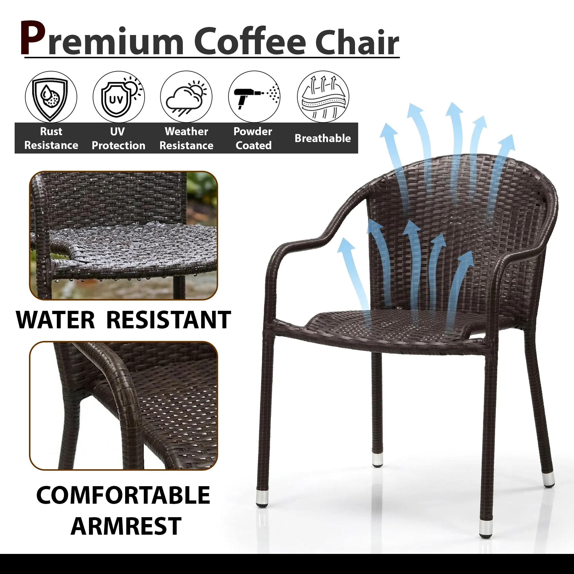 Bovina Outdoor Patio Seating Set 2 Chairs and 1 Table Set (Brown) - Image 6