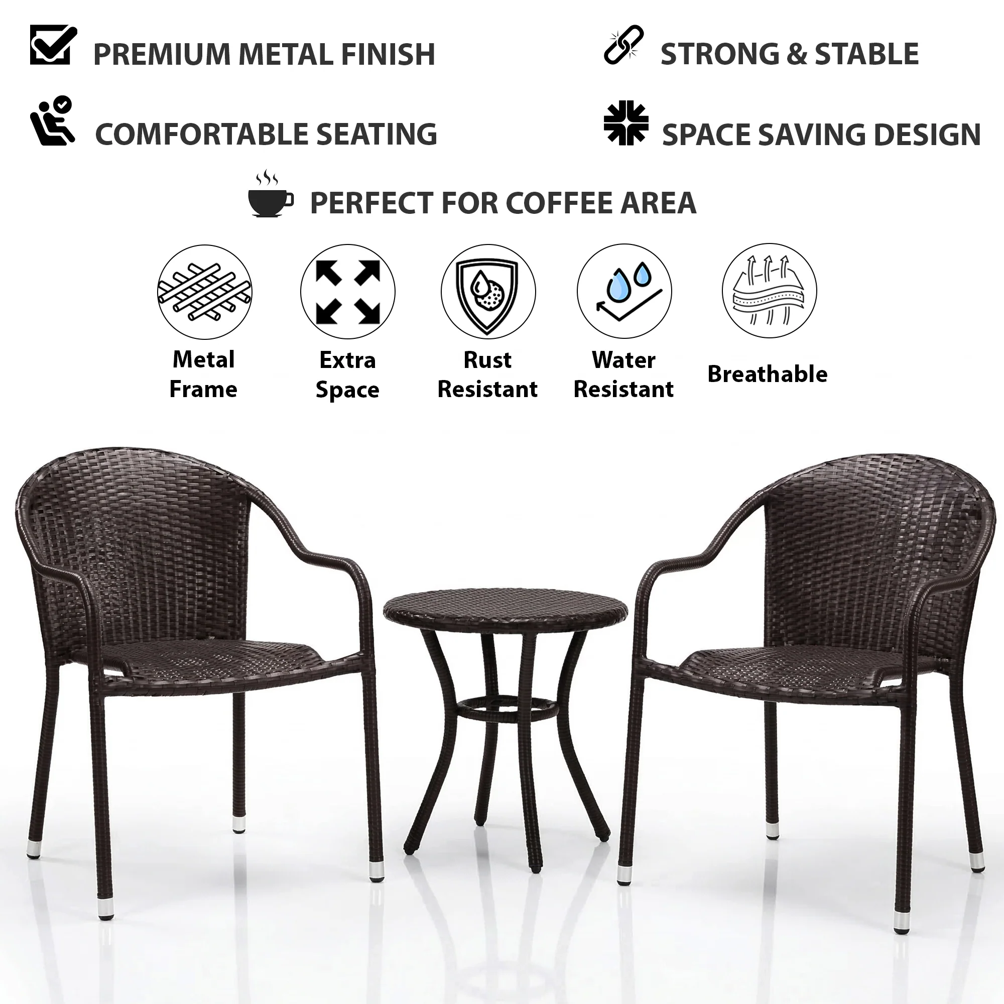 Bovina Outdoor Patio Seating Set 2 Chairs and 1 Table Set (Brown) - Image 7