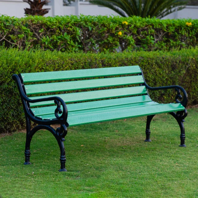 Brin Cast Iron 3 Seater FRP Garden Bench for Outdoor Park - (Green + Black) - Image 2