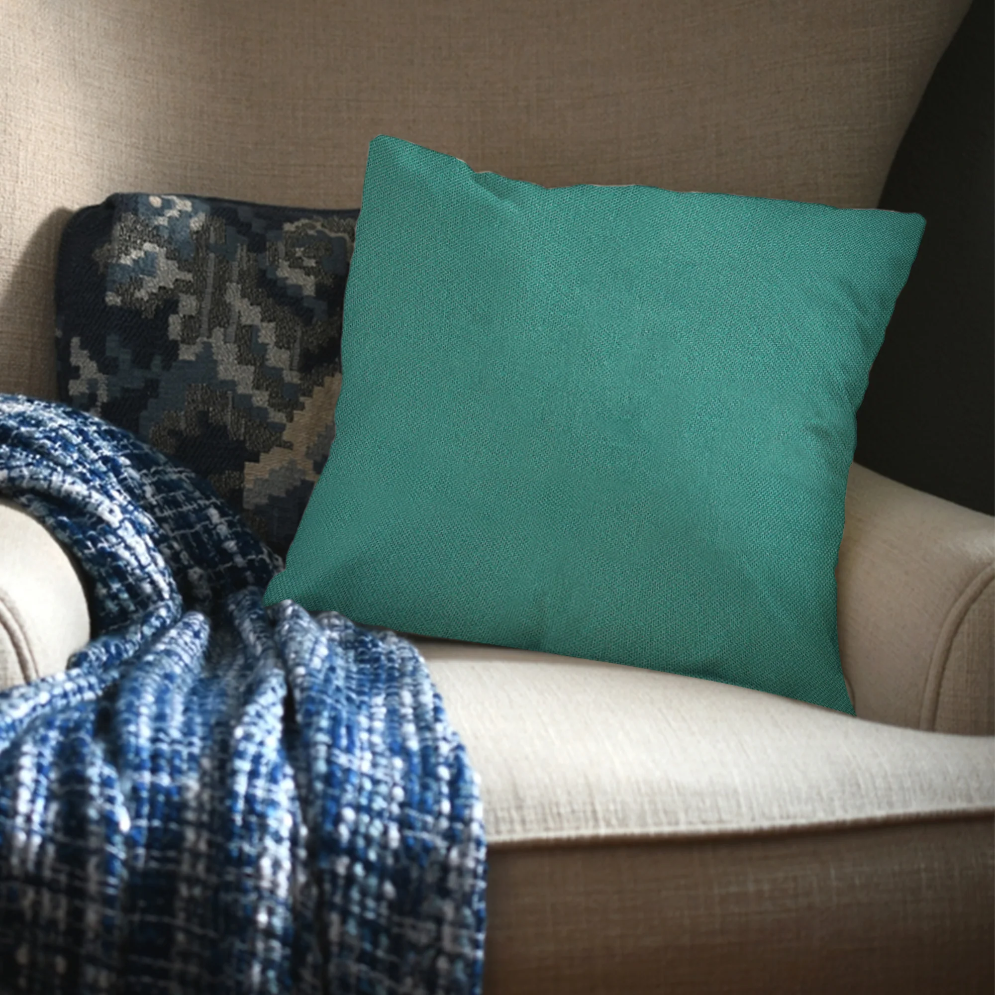 Green Outdoor Fabric Pillow Plain Shade 15 - Image 2