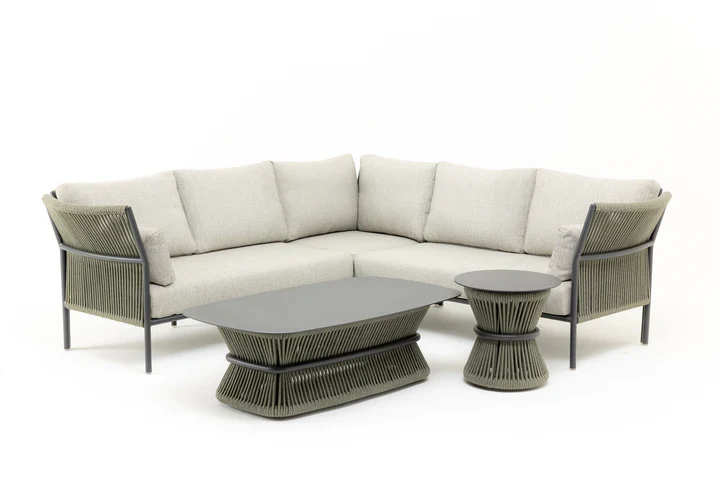 Capuano Outdoor Sofa Set 6 Seater,  1 Center Table and 1 Side Table Set (Olive Green) Braided & Rope