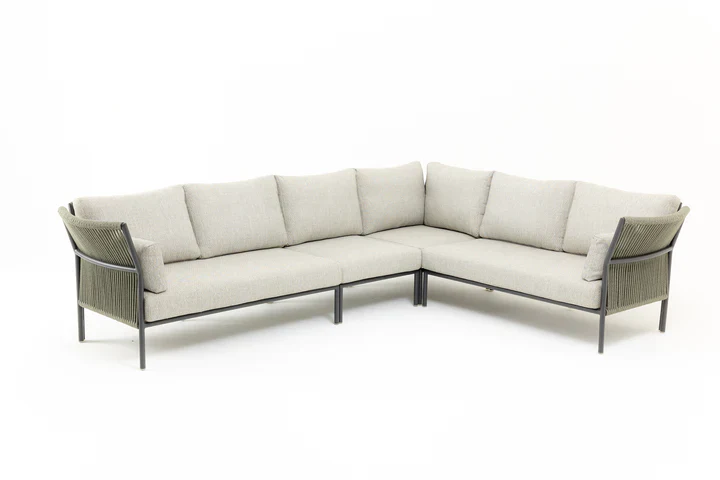 Capuano Outdoor Sofa Set 6 Seater,  1 Center Table and 1 Side Table Set (Olive Green) Braided & Rope - Image 4
