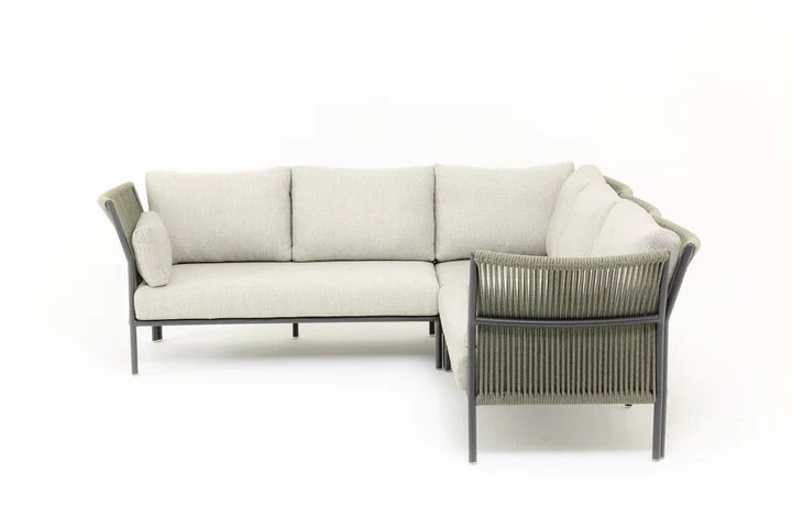 Capuano Outdoor Sofa Set 6 Seater,  1 Center Table and 1 Side Table Set (Olive Green) Braided & Rope - Image 5