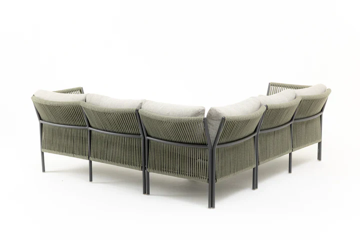 Capuano Outdoor Sofa Set 6 Seater,  1 Center Table and 1 Side Table Set (Olive Green) Braided & Rope - Image 6
