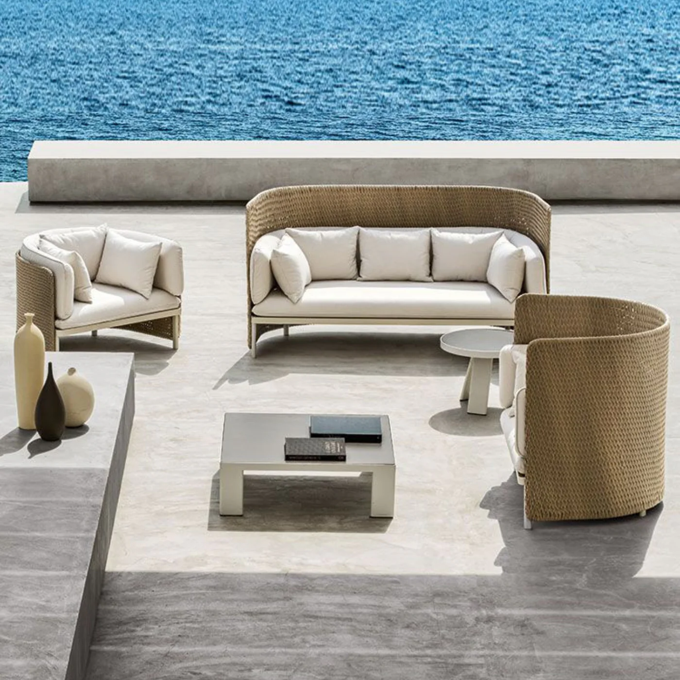Cara Outdoor Garden Balcony Sofa Set 3 Seater, 2 Single Seater and 1 Center Table Set (Beige) - Image 2