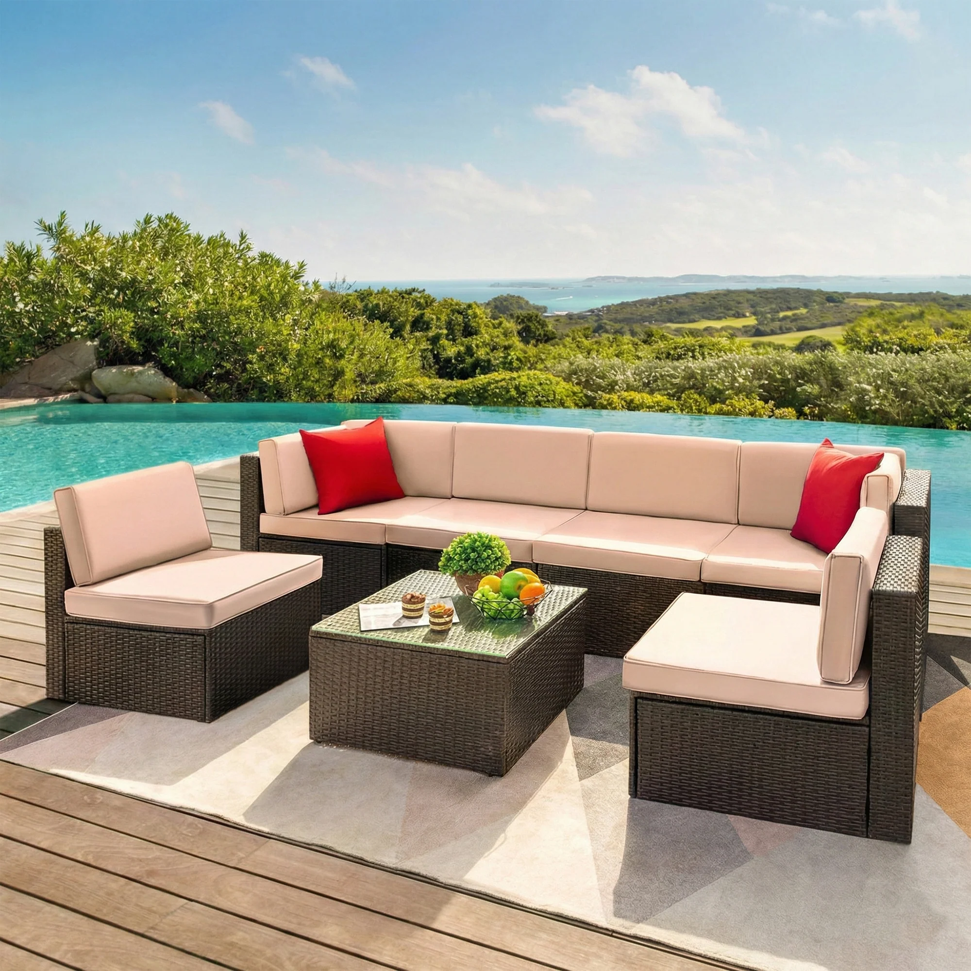 Carni Outdoor Patio Sofa Set 6 seater and 1 Center Table (Brown) - Image 2