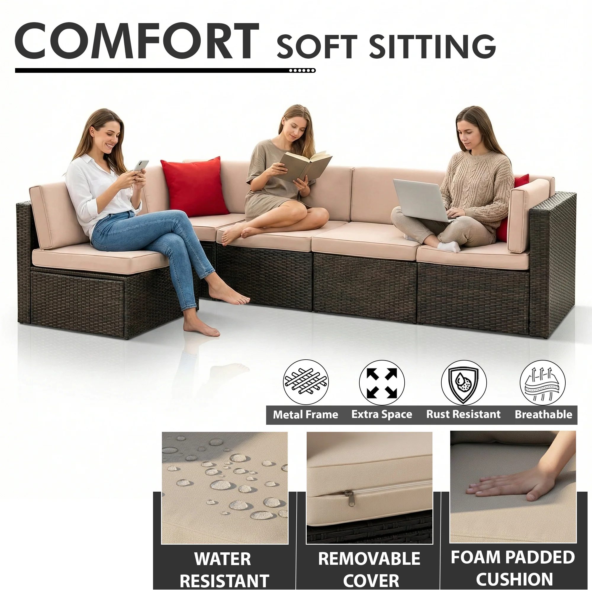 Carni Outdoor Patio Sofa Set 6 seater and 1 Center Table (Brown) - Image 5