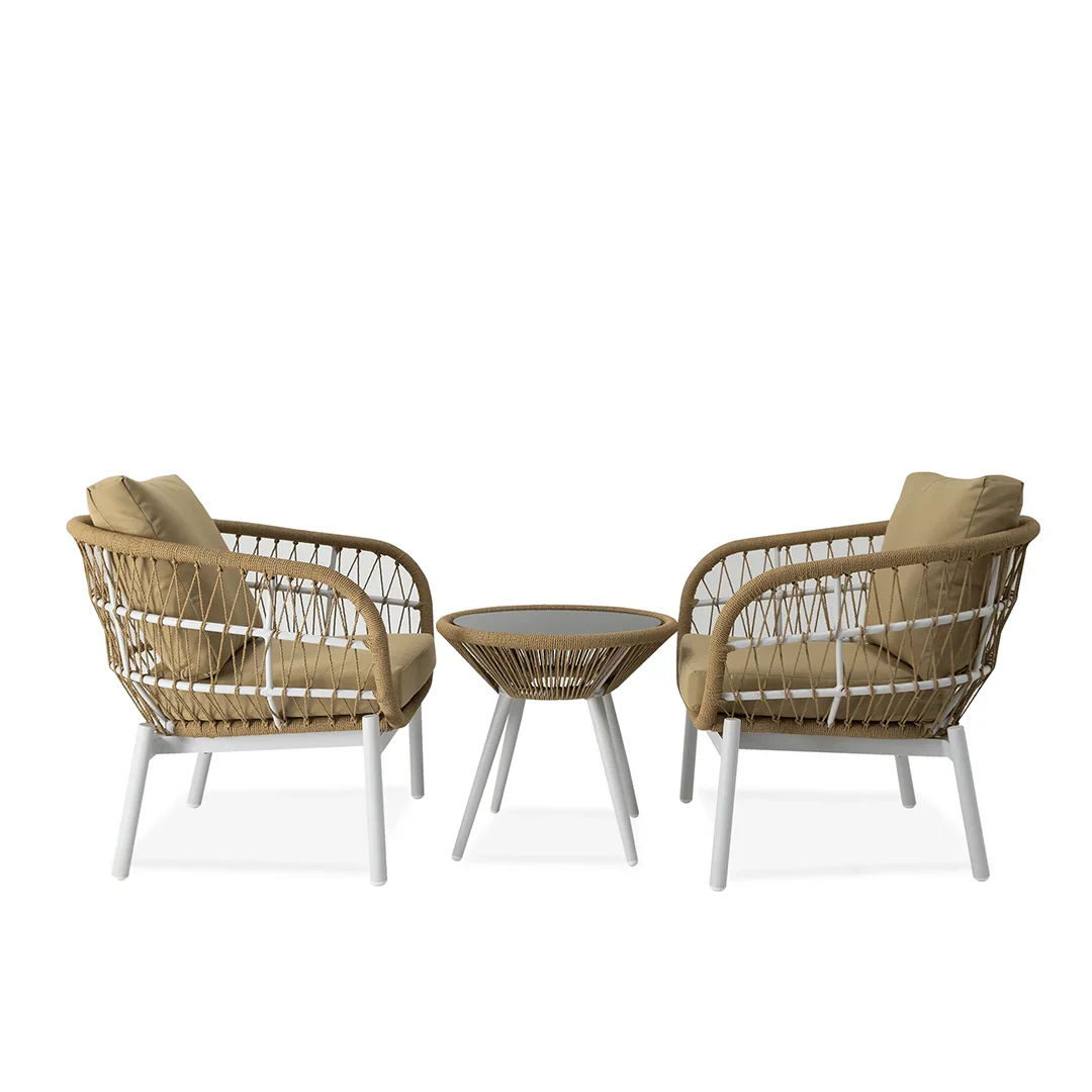 Casias Outdoor Patio Seating Set 2 Chairs and 1 Table Set (Beige) Braided And Rope - Image 2