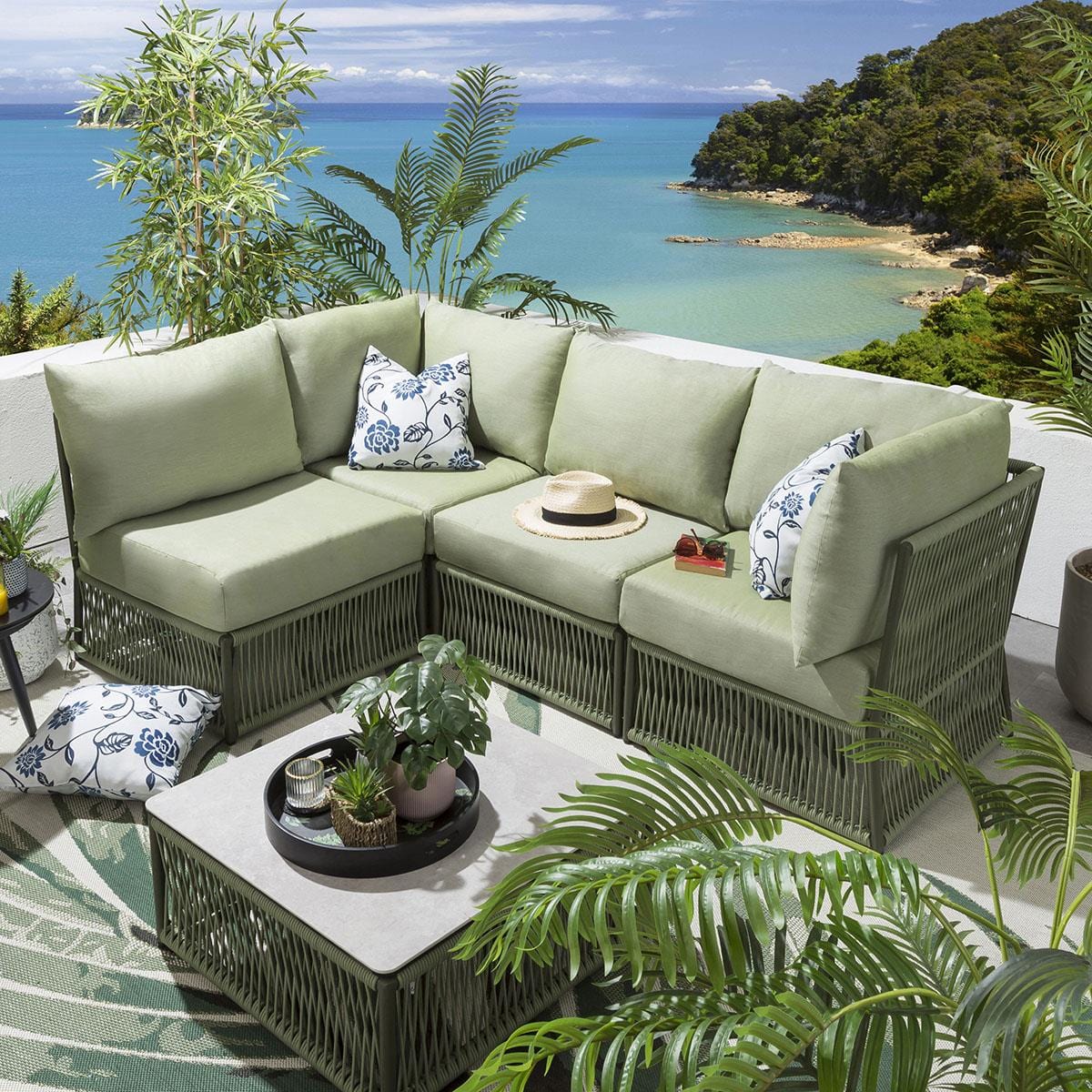 Castillo Outdoor Sofa Set 4 Seater and 1 Center Table Set Braided & Rope