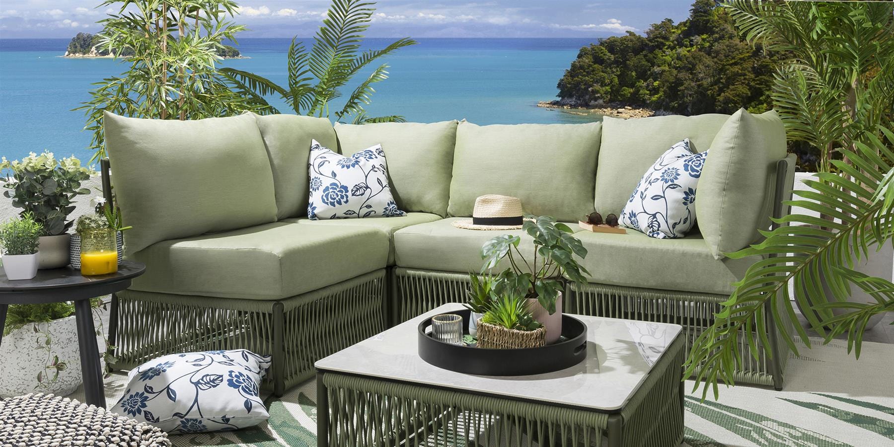Castillo Outdoor Sofa Set 4 Seater and 1 Center Table Set Braided & Rope - Image 2