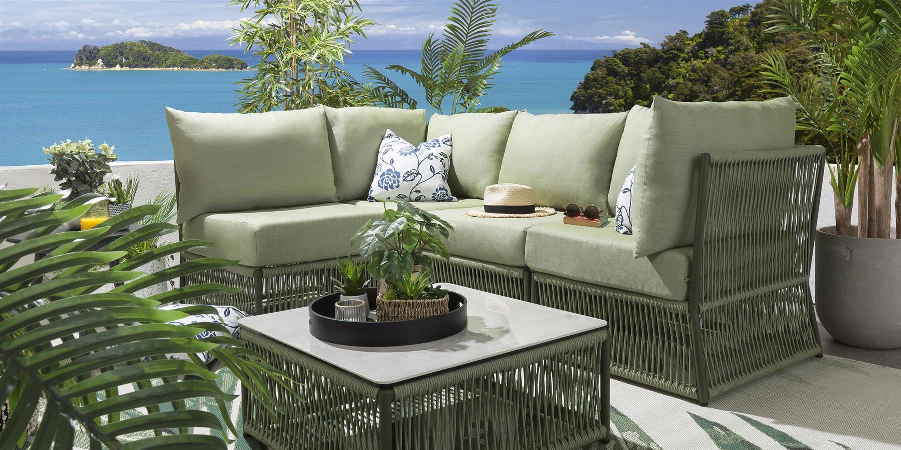 Castillo Outdoor Sofa Set 4 Seater and 1 Center Table Set Braided & Rope - Image 3