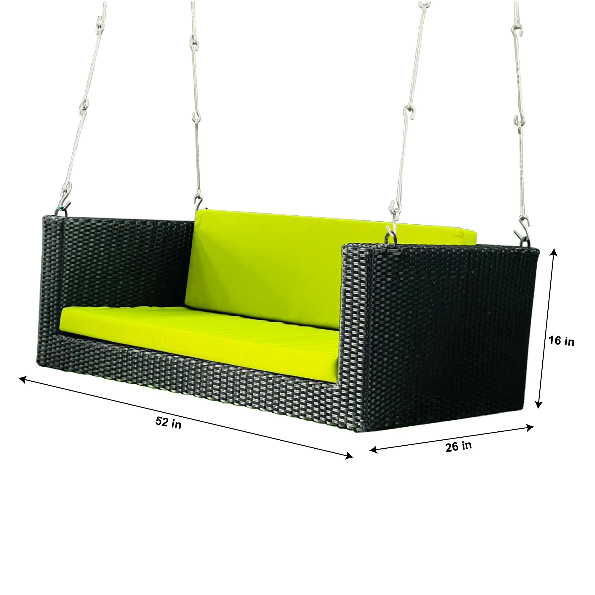 Castro Double Seater Hanging Swing Without Stand For Balcony , Garden Swing (Black + Green) - Image 3