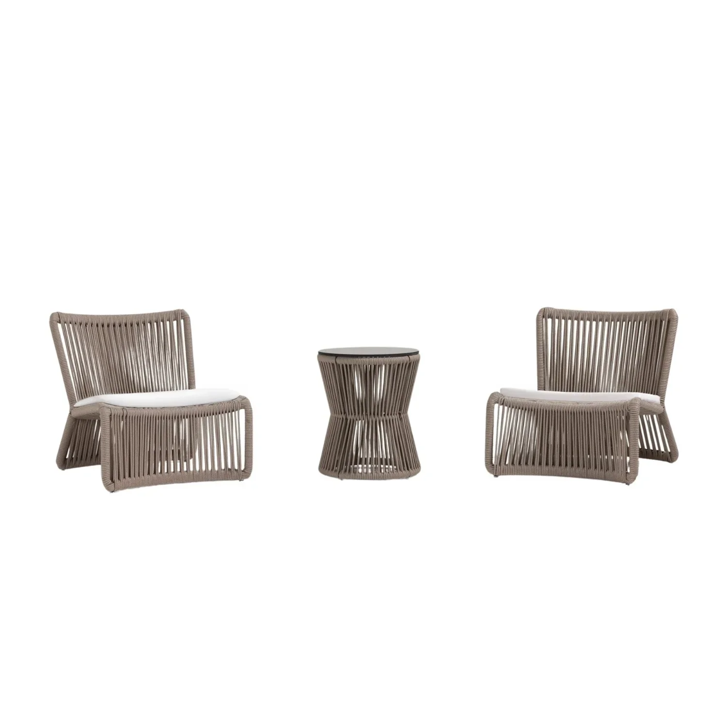 Cestino Outdoor Patio Seating Set 2 Chairs and 1 Table Set (Beige) Braided & Rope - Image 2