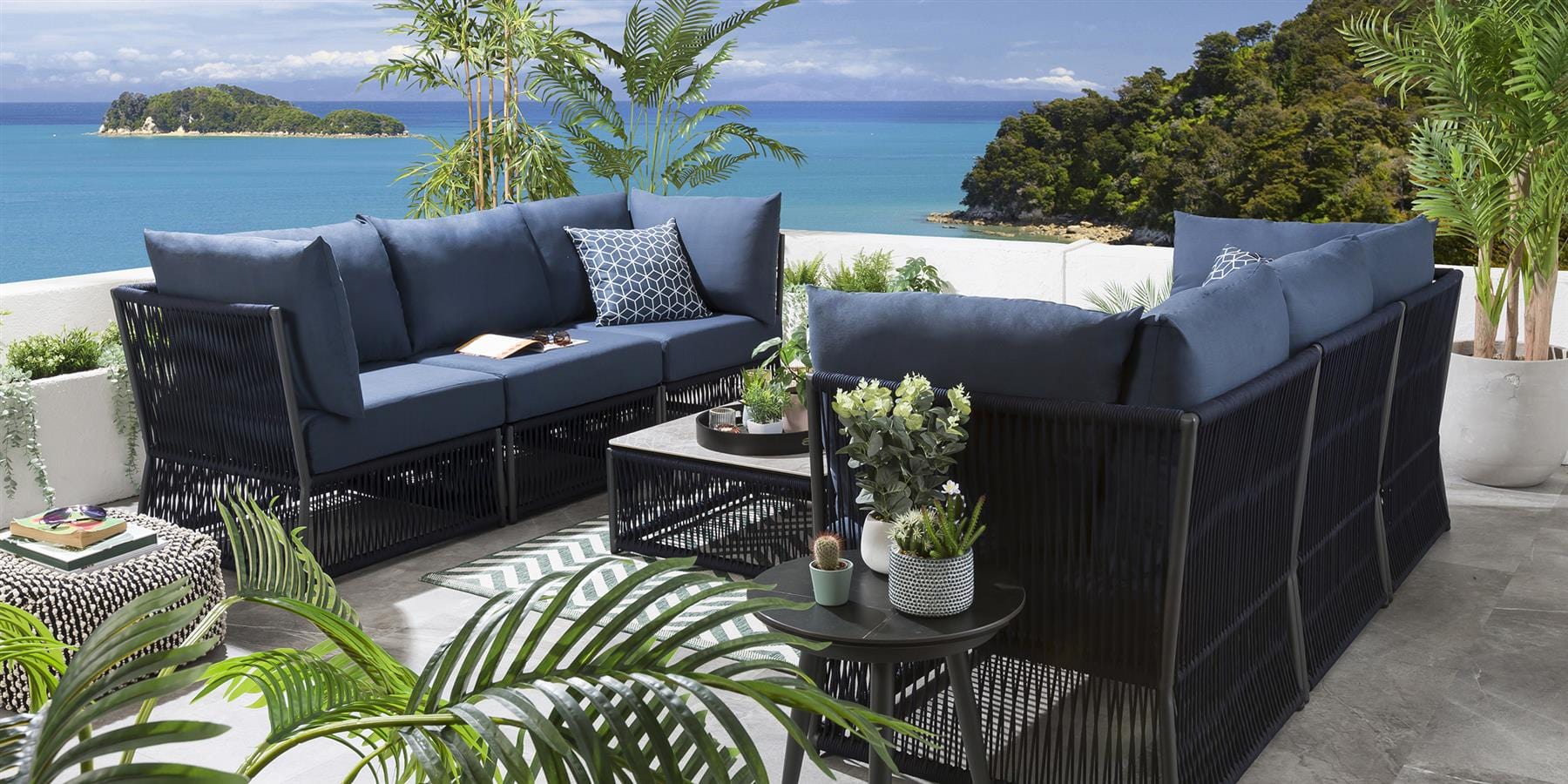 Chiquita Outdoor Sofa Set 6 Seater and 1 Center Table Set Braided & Rope - Image 4