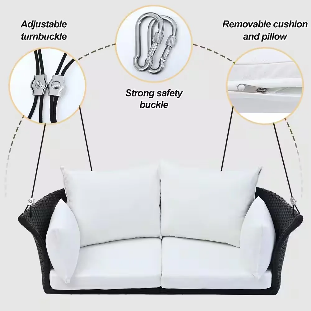 Colson Double Seater Hanging Swing Without Stand For Balcony , Garden Swing (Black + White) - Image 6
