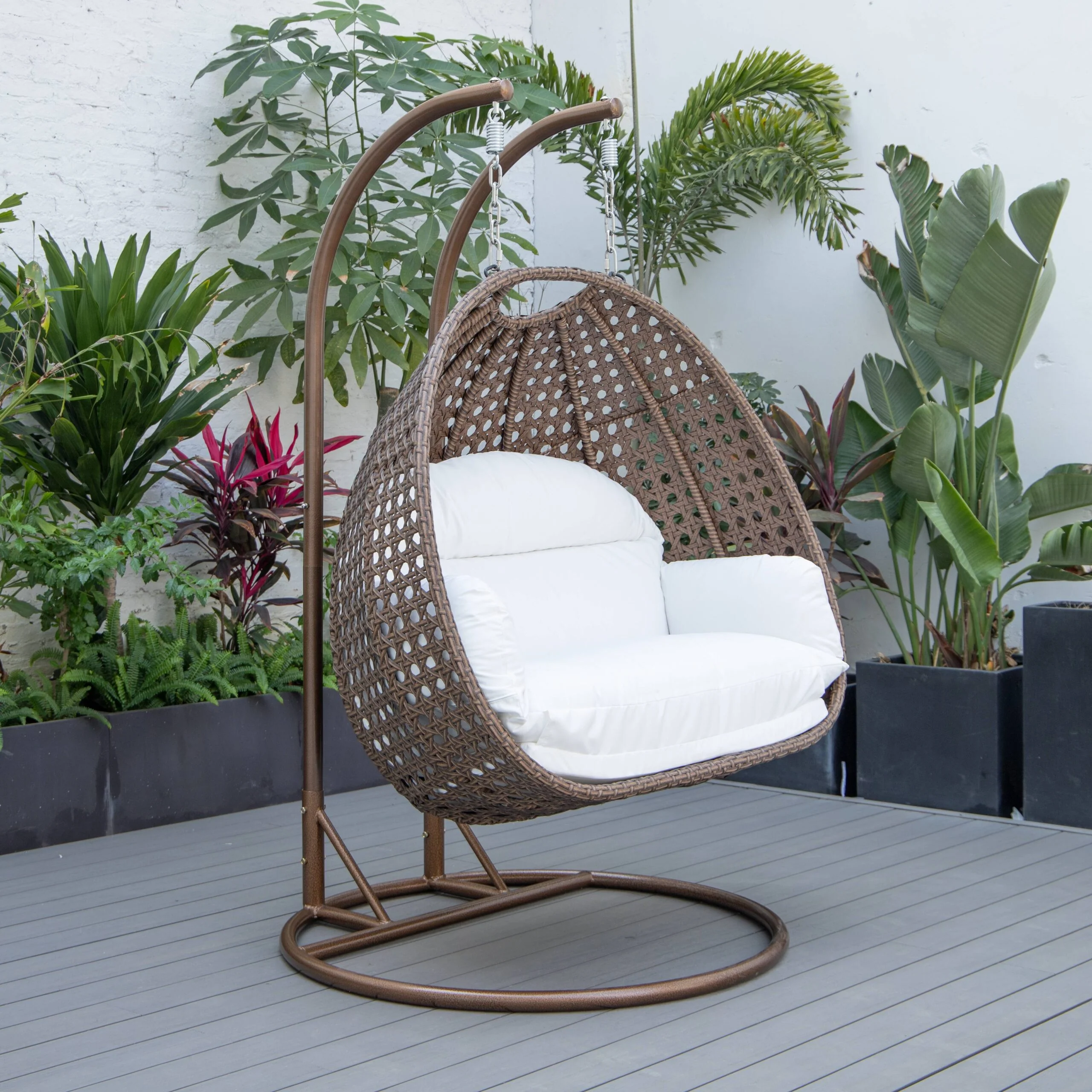 Longo Double Seater Hanging Swing With Stand For Balcony , Garden Swing (Brown) - Image 102
