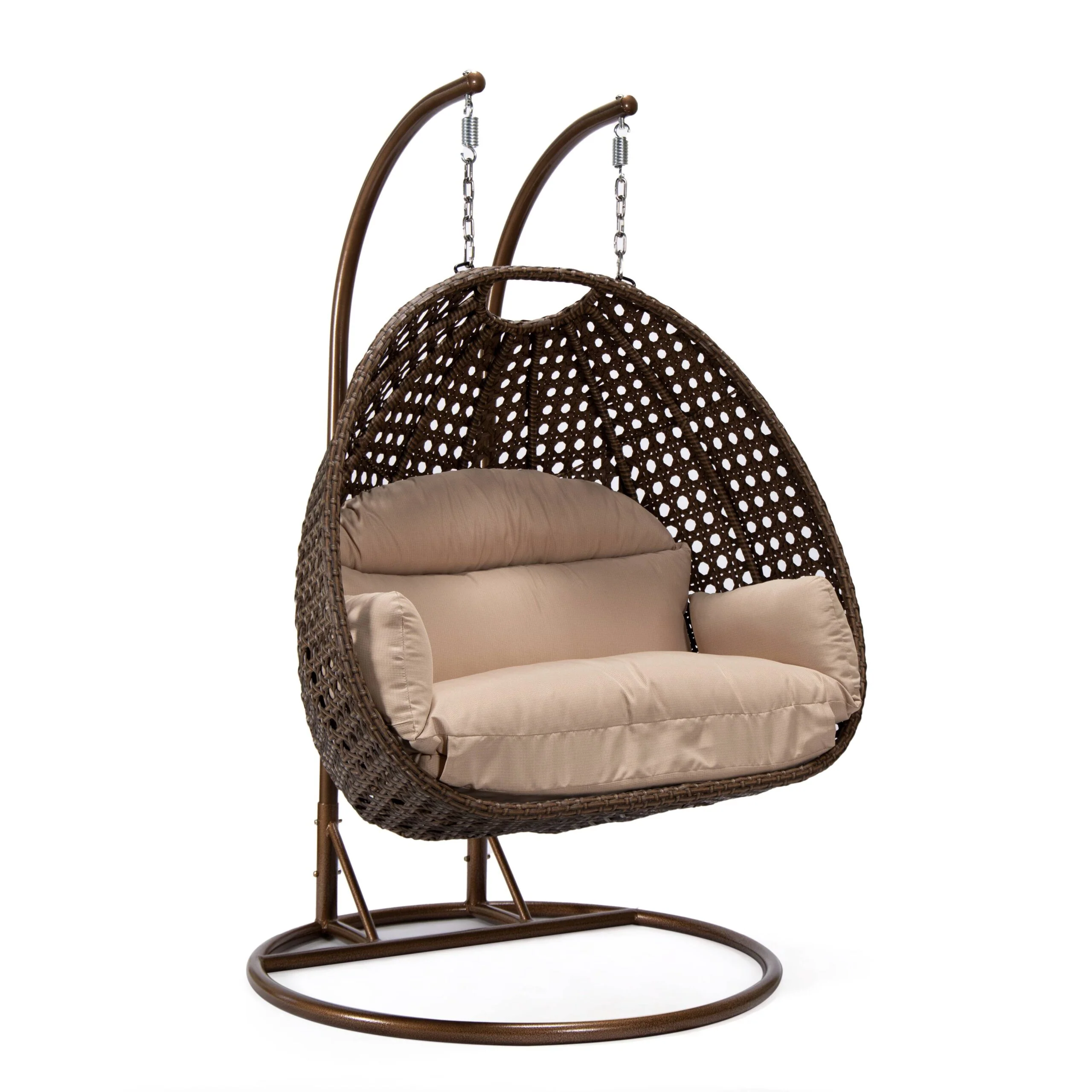Longo Double Seater Hanging Swing With Stand For Balcony , Garden Swing (Brown) - Image 2