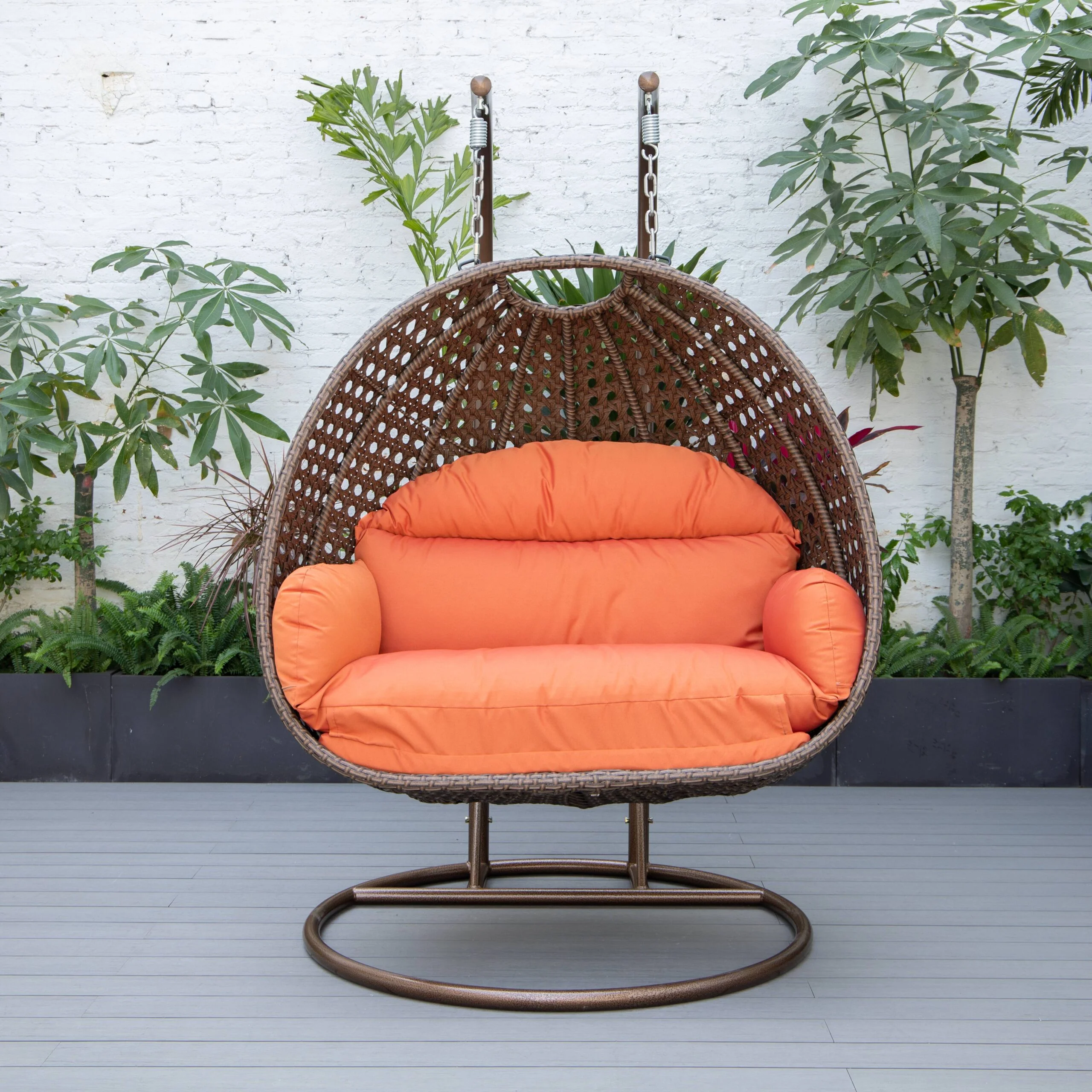 Longo Double Seater Hanging Swing With Stand For Balcony , Garden Swing (Brown) - Image 83