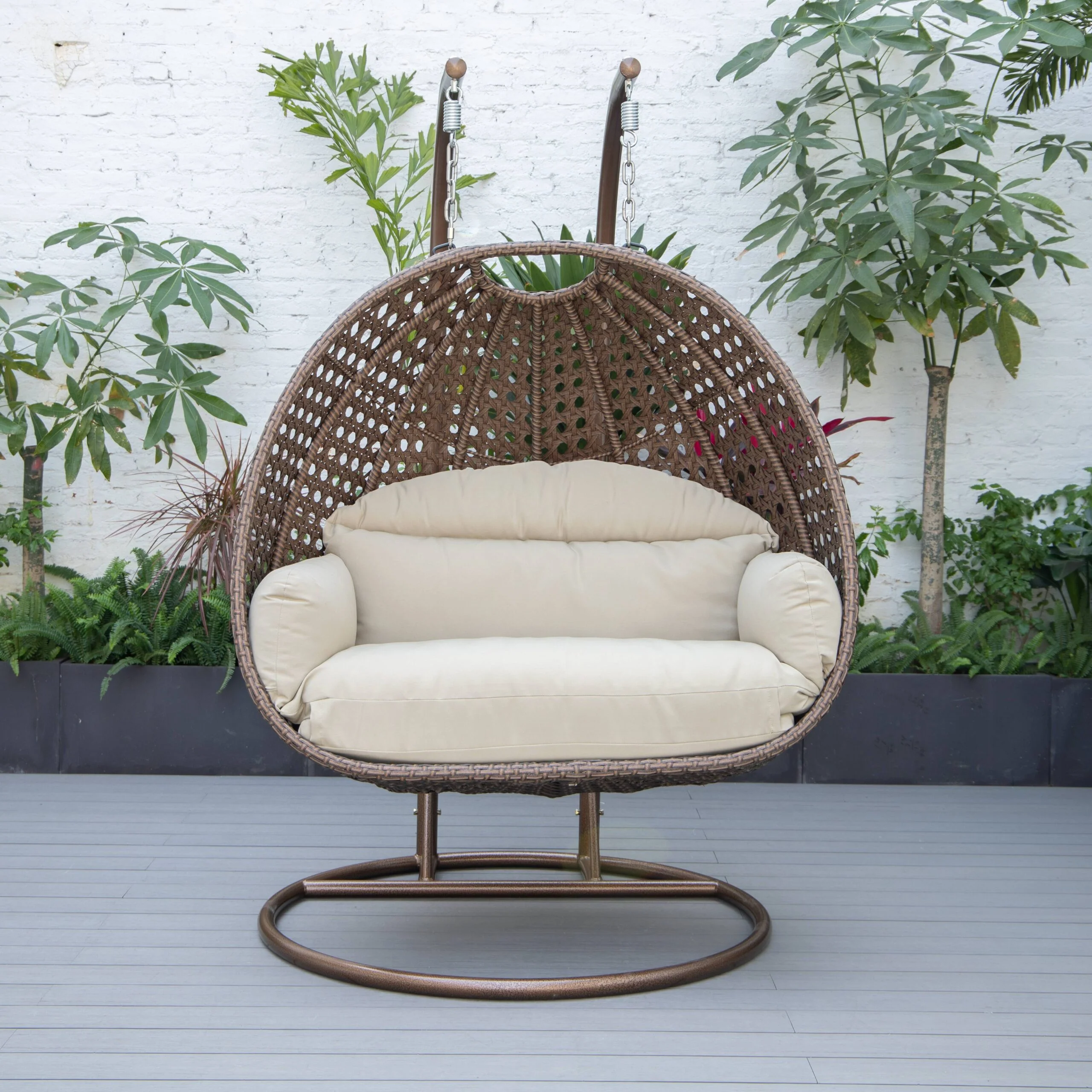 Longo Double Seater Hanging Swing With Stand For Balcony , Garden Swing (Brown) - Image 92